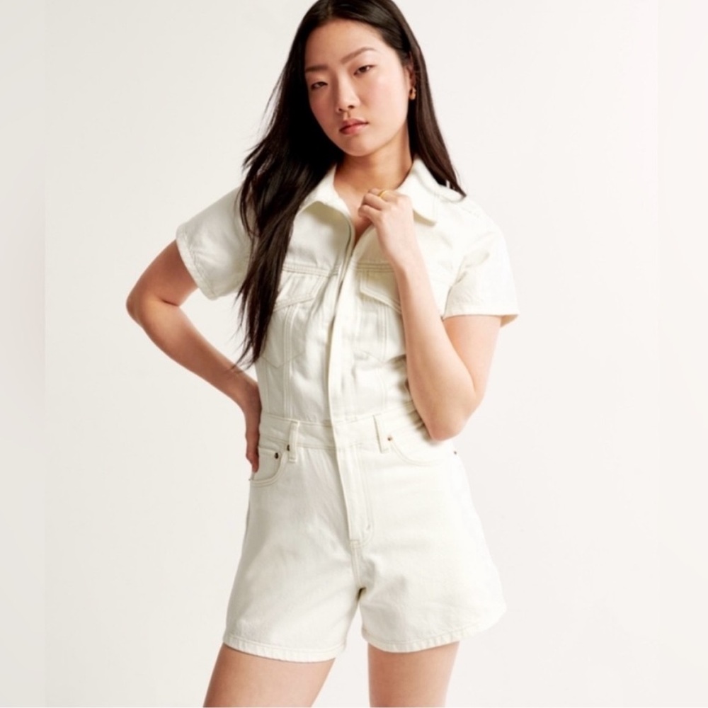 Abercrombie Stylish White Denim Short Sleeve Romper